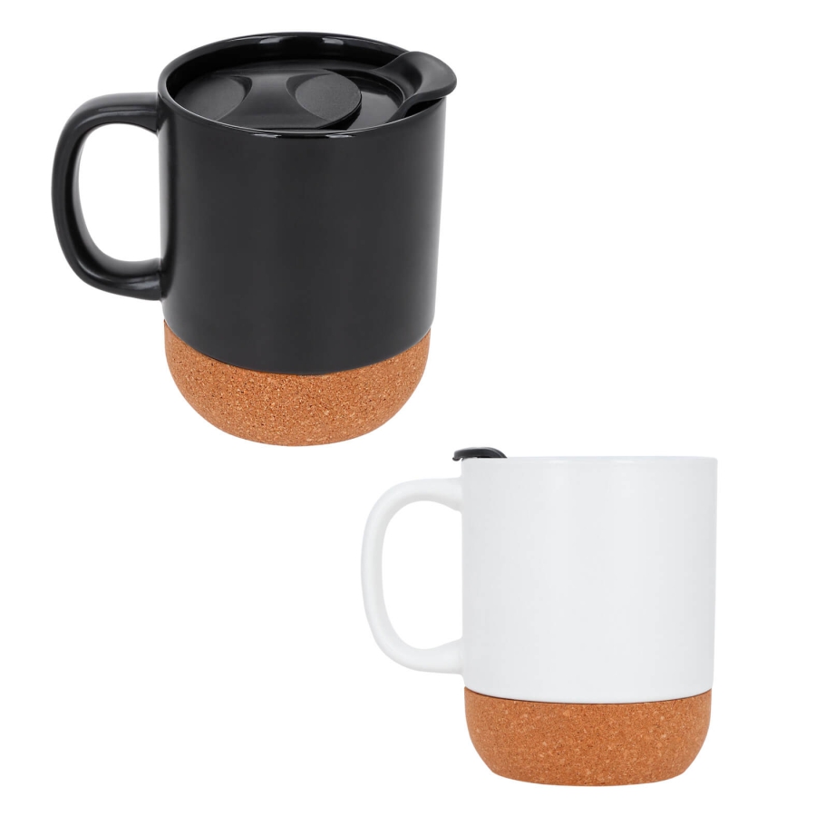 TAZA DE CERÁMICA CON BASE DE CORCHO TAPA Y ASA F0562