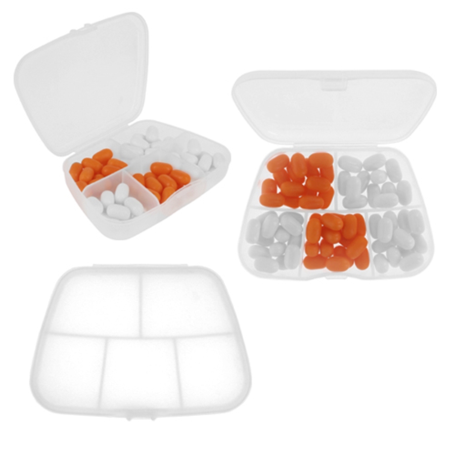 PASTILLERO DE PLÁSTICO CON BROCHE Y 5 COMPARTIMENTOS F0350