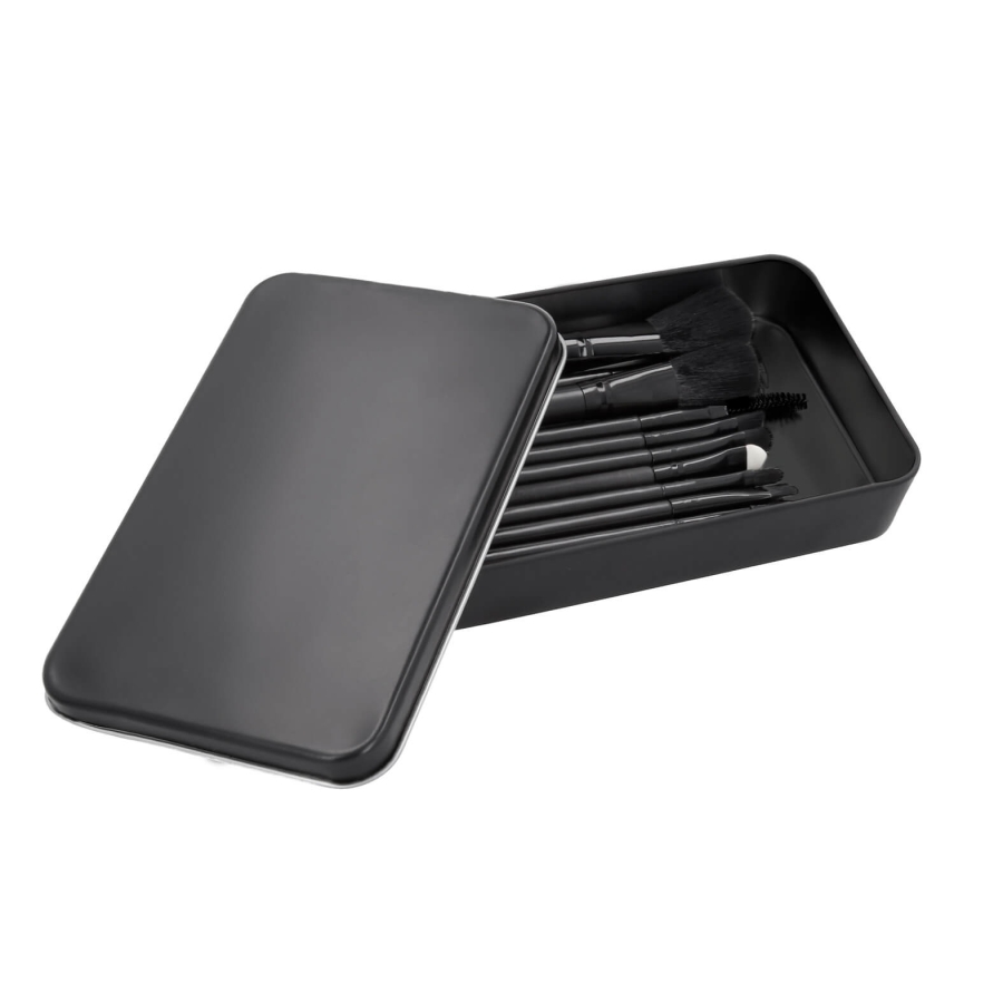 SET DE 12 BROCHAS HIPOALÉRGENICAS DE MAQUILLAJE PARA VIAJE CON CAJA METÁLICA DE REGALO F0268