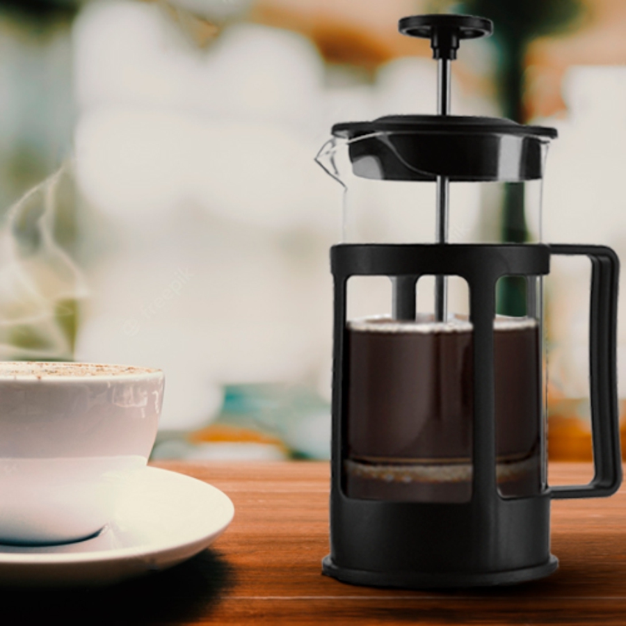 CAFETE DE CRISTAL TIPO FRANCÉS CON BASE Y TAPA DE PLASTICO F0458