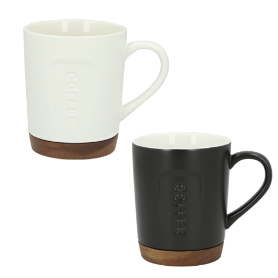 TAZA DE CERÁMICA CON ACABADO MAE Y BASE DE MADERA  F0523