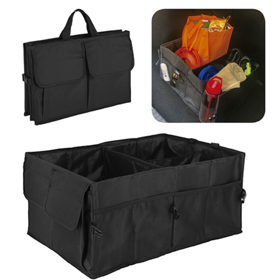 ORGANIZADOR PLEGABLE PARA AUTO CONDOS COMPARTIMIENTOS 2 BOLSAS EXTERIORES 4 BOLSAS DE MALLA Y ASAS  F064